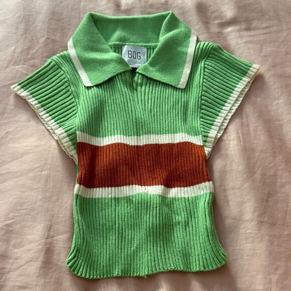 BDG Urban Outfitters Stripe Cut-out Cropped Polo Ribbed Knit NWT Size XS - Picture 1 of 3